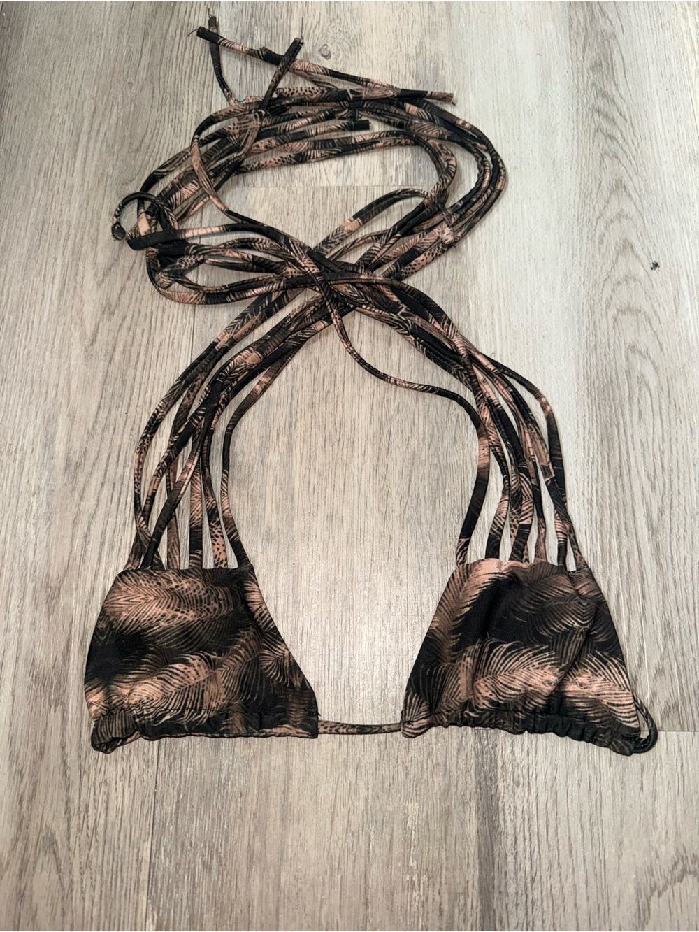 Stone Fox Swim Black and Bronze Strappy Triangle bikini Top